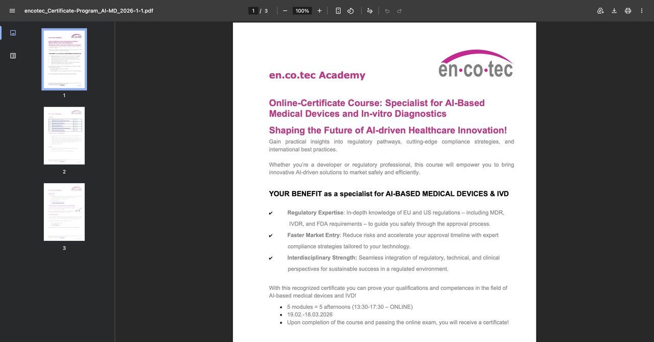 encotec AI-Based Medical Devices and IVD Course