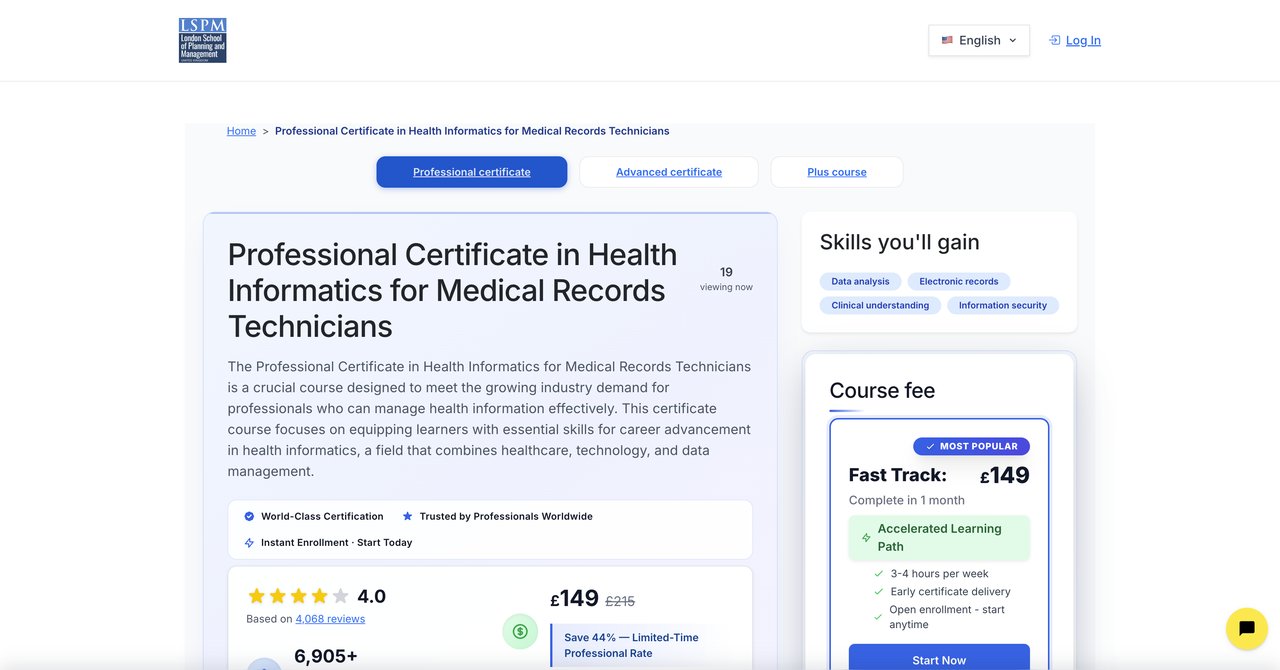 Professional Certificate Health Informatics for Medical Records