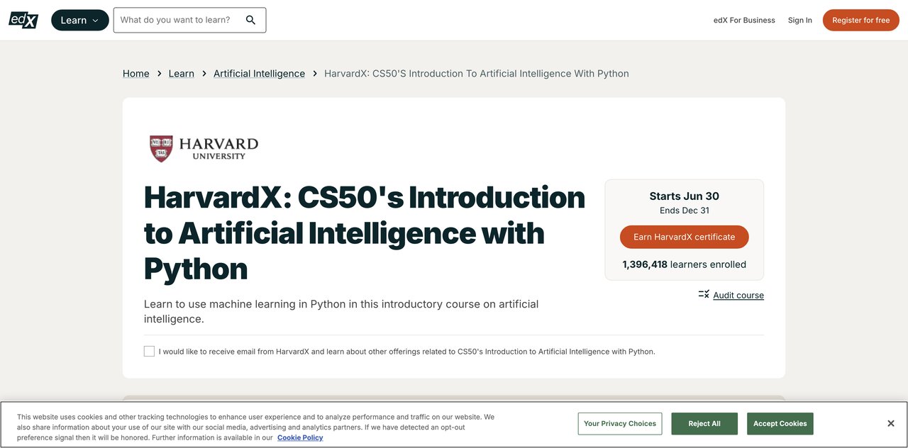 CS50’s Introduction to Artificial Intelligence with Python by Harvard University