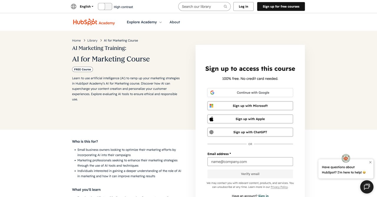 AI for Marketing Course by HubSpot Academy