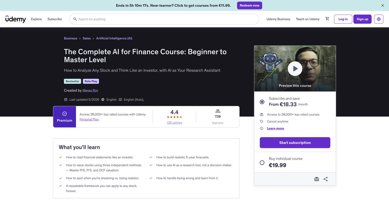 The Complete AI for Finance Course by Udemy