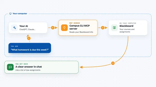 How the Campus CLI MCP server works: flow diagram