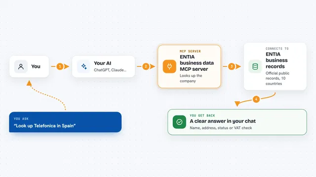 How the ENTIA business data MCP server works: flow diagram
