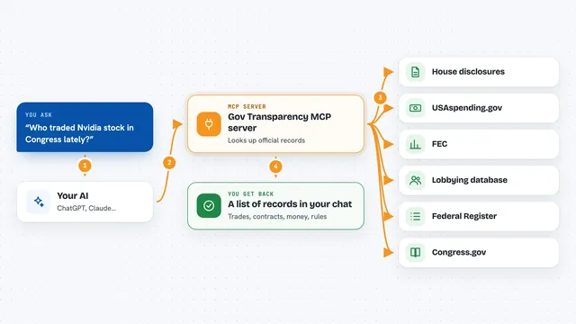 How the Gov Transparency MCP server works: flow diagram