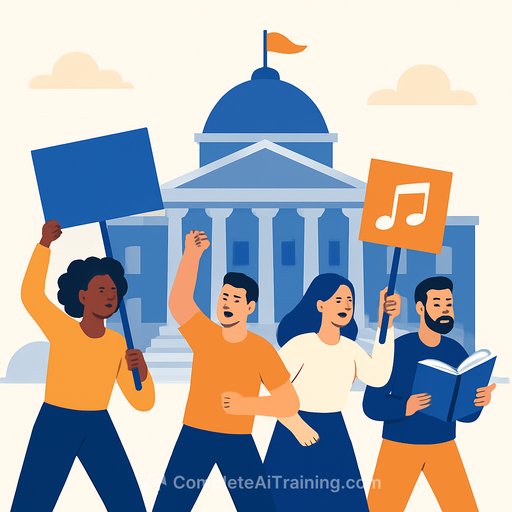 'Violated' artists storm Parliament House to demand PM stop AI theft of songs and books
